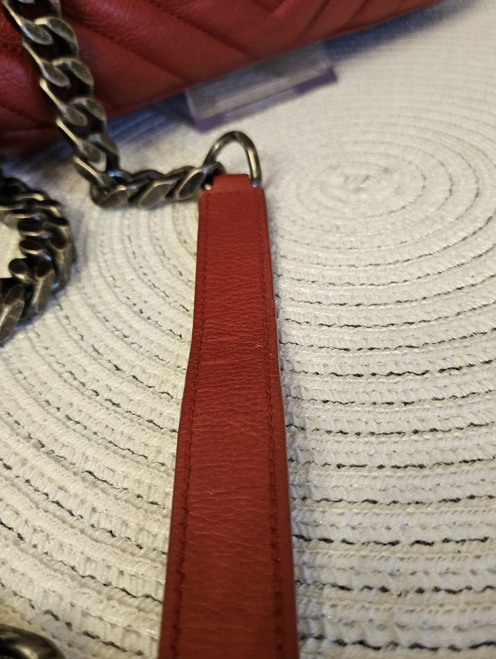 YSL Saint Laurent College Medium Red Chevron Leather Bag - Picture 7 of 16